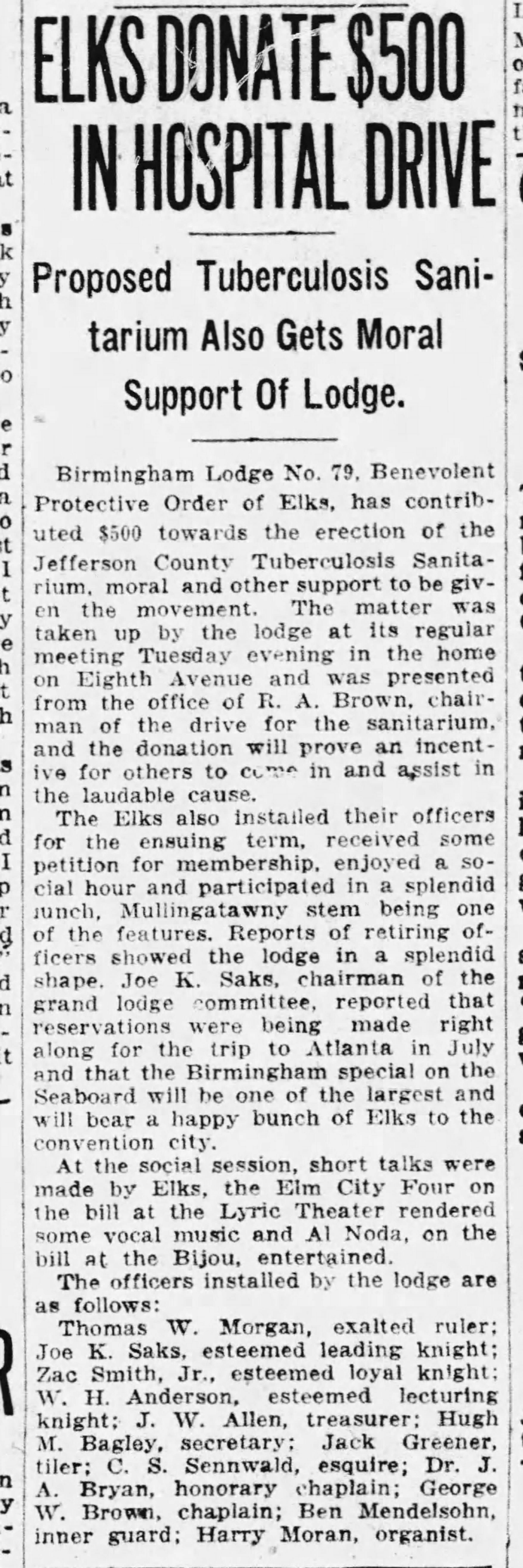 Elks Donate $500 in Hospital Drive